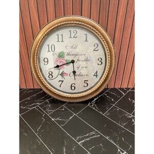 Mainstays Wall clock quartz 12.25” inch with rose and verse. Tested Works